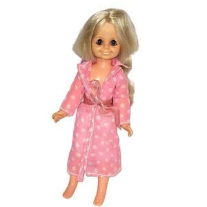 15" Ideal 1969 "Velvet" Blonde Hair W/Violet Eyes Original Pink & White Robe